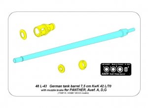 Aber 48L-43 Lufa 7,5cm KwK 42L/70 z hamulcem wylotowym do niemieckiego czołgu Sd.Kfz. 171, Panther, Ausf. A, D lub G 1/48