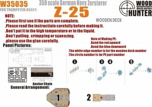 Wood Hunter W35035 Wood deck German Zerstorer Z-25 for Trumpeter 05321 1/350