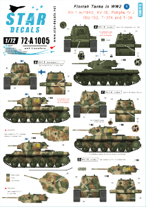 Star Decals 72-A1005 Finnish Tanks in WW2 # 1. KV-1 m/1942, KV-1E, ISU-152, PzKpfw IV Ausf J, T-37A and T-38 1/72