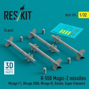 RESKIT RS32-0375 R.550 Magic-2 missiles (4 pcs) (3D Printed) 1/32