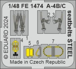 Eduard FE1474 A-4B/ C seatbelts STEEL HOBBY 2000, HASEGAWA 1/48