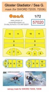 Omask 57020 Gloster Gladiator / Sea Gladiator mask (for Sword 72035, 72036) 1/72