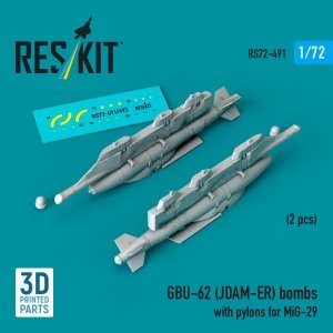 RESKIT RS72-0491 GBU-62 (JDAM-ER) bombs with pylons for MiG-29 Fulcrum (2 pcs) (3D Printed) (1/72)
