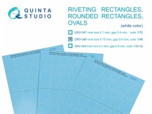 Quinta Studio QRV-048 Riveting rectangles, rounded rectangles and ovals (rivet size 0.15 mm, gap 0.6 mm, suits 1/48), White color 1/48