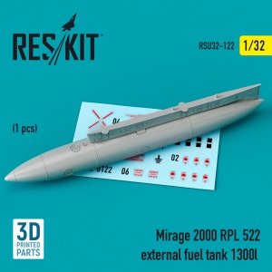 RESKIT RSU32-0122 MIRAGE 2000 RPL 522 EXTERNAL FUEL TANK 1300LT (3D PRINTED) 1/32
