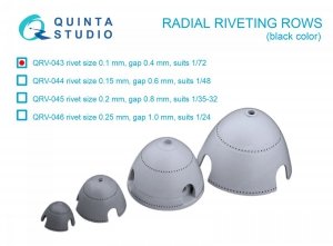 Quinta Studio QRV-043 Radial riveting rows (rivet size 0.10 mm, gap 0.4 mm, suits 1/72), Black color 1/72