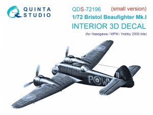 Quinta Studio QDS-72196 Bristol Beaufighter Mk.I 3D-Printed & coloured Interior on decal paper (Hasegawa/MPM/Hobby2000) (small version) 1/72