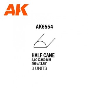 AK Interactive AK6554 HALF CANE 4.00 X 350MM – STYRENE HALF CANE – (3 UNITS)