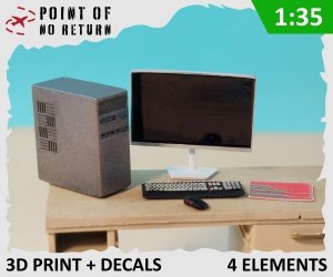 Point of no Return 3524057 PC z monitorem, klawiaturą, myszką i kalkomaniami / PC with monitor, keyboard, mouse and decals 1/35