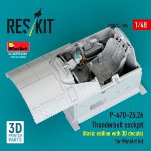 RESKIT RSU48-0494 P-47D-25,26 Thunderbolt cockpit (Basic edition with 3D decals) for MiniArt kit (3D Printed) (1/48)