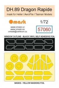 Omask 57060 DH.89 Dragon Rapide Mask (for Heller / AeroFile / Tasman Models) yellow masking tape 1/72