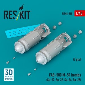 RESKIT RS48-0568 FAB-500 M-54 bombs (2 pcs) (Su-17, Su-22, Su-24, Su-25) (3D Printed) (1/48)
