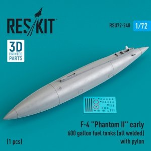 RESKIT RSU72-0240 F-4 PHANTOM II EARLY 600 GALLON FUEL TANK (ALL WELDED) WITH PYLON (1 PCS) (3D PRINTED) 1/72