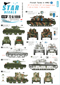 Star Decals 72-A1006 BT-5 m/1933, BT-42 Assault Gun, T-28 m/1938 and T-28 m/1940 1/72