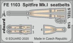 Eduard FE1103 Spitfire Mk. I seatbelts STEEL AIRFIX 1/48