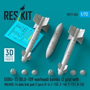 RESKIT RS72-0564 EGBU-15 (BLU-109 warhead) bombs (2 pcs) with AN/AXQ-14 data link pod (1 pcs) (3D Printed) 1/72