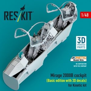 RESKIT RSU48-0374 Mirage 2000B cockpit (Basic edition with 3D decals) for Kinetic kit (3D Printed) (1/48)