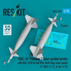 RESKIT RS72-0575 GBU-10 Paveway I laser guided bombs with BSU-37/B fin and BSU-3A/B wing (slow speed) (2 pcs) (3D Printed) 1/72