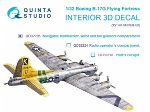 Quinta Studio QD32226 Boeing B-17G Navigator, bombardier, waist and tail gunners compartments. 3D-Printed coloured Interior (HK models) 1/32