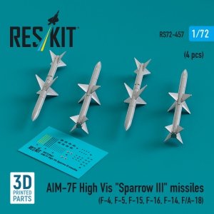 RESKIT RS72-0457 AIM-7F High Vis Sparrow III missiles (4 pcs) (3D Printed) 1/72
