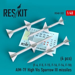 RESKIT RS48-0322 AIM-7F HIGH VIS SPARROW III MISSILES (4PCS) 1/48