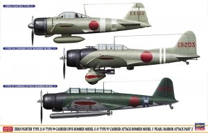 Hasegawa 07504 Zero Fighter Type 21 + Type 99 Carrier Dive-Bomber Model 11 + Type 97 Carrier Attack-Bomber Model 3 Pearl Harbor Attack Part 2 1/48