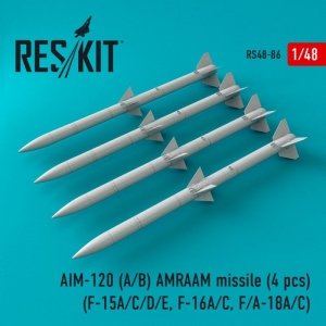 RESKIT RS48-0086 AIM-120 (A/B) AMRAAM missile (4 pcs) (F-15A/C/D/E, F-16A/C, F/A-18A/C) 1/48
