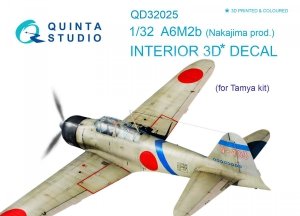 Quinta Studio QD32025 A6M2b (Nakajima prod.) 3D-Printed & coloured Interior on decal paper (for Tamiya kit) 1/32