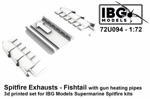 IBG 72U094 Supermarine Spitfire Exhausts - Fishtail Type with gun heating pipes - 3d Printed Set 1/72
