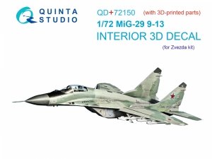 Quinta Studio QD+72150 MiG-29 9-13 3D-Printed coloured Interior on decal paper (7278 Zvezda) (with 3D-printed resin part) 1/72
