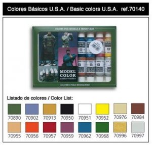 Vallejo Model Color Paint Set - Basic Color USA (70140) 16x17ml.