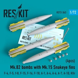 RESKIT RS72-0343 MK.82 BOMBS WITH MK.15 SNAKEYE FINS (4PCS) 1/72