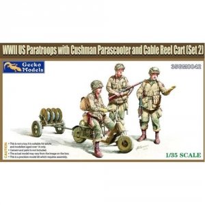 Gecko Models 35GM0042 WWII US PARATROOPS W/CUSHMAN PARASCOOTER AND CABLE REEL CART - SET 2 1/35