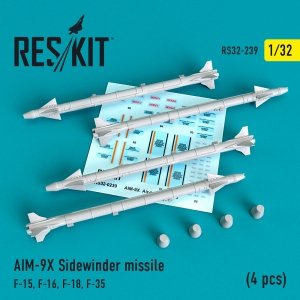 RESKIT RS32-0239 AIM-9X SIDEWINDER MISSILES (4 PCS) 1/32