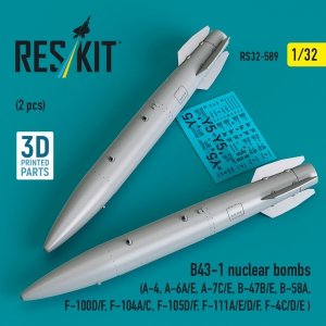 RESKIT RS32-0589 B43-1 nuclear bombs (2 pcs) (A-4, A-6A/E, A-7C/E, B-47B/E, B-58A, F-100D/F, F-104A/C, F-105D/F, F-111A/D/E/F, F-4C/D/E ) (3D Printed) (1/32)