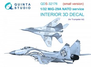 Quinta Studio QDS32176 MiG-29A NATO service 3D-Printed & coloured Interior on decal paper (Trumpeter) (Small version) 1/32
