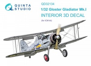 Quinta Studio QD32134 Gloster Gladiator Mk I 3D-Printed & coloured Interior on decal paper (ICM) 1/32