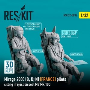 RESKIT RSF32-0032 MIRAGE 2000 (B, D, N) (FRANCE) PILOTS SITTING IN EJECTION SEAT MB MK.10Q (2 PCS) (3D PRINTED) 1/32
