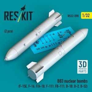 RESKIT RS32-0590 B83 nuclear bombs (2 pcs) (F-15E, F-16, F/A-18, F-111, FB-111, B-1B, B-2, B-52) (3D Printed) (1/32)