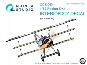 Quinta Studio QD32060 Fokker Dr.1 3D-Printed & coloured Interior on decal paper (for Roden kit) 1/32