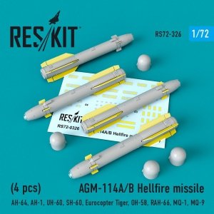 RESKIT RS72-0326 AGM-114A/B HELLFIRE MISSILES (4 PCS) 1/72