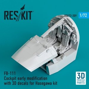 RESKIT RSU72-0209 FB-111 Cockpit early modification with 3D decals for Hasegawa kit (3D Printed) (1/72)