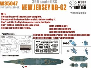 Wood Hunter W35047 Wood deck  New Jersey BB-62 for Tamiya 78028 1/350