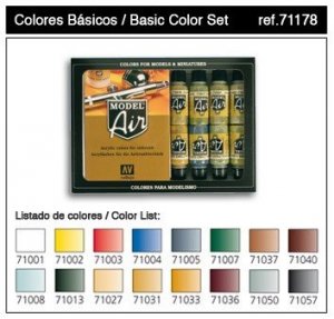 Vallejo Model Air 16 Basic Color Set (71178)