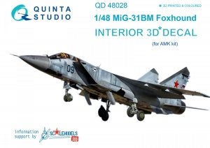 Quinta Studio QD48028 MiG-31BM 3D-Printed & coloured Interior on decal paper (for AMK kit) 1/48