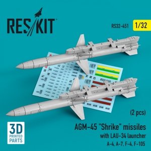 RESKIT RS32-0451 AGM-45 SHRIKE MISSILES WITH LAU-34 LAUNCHER (2 PCS) (3D PRINTED) 1/32