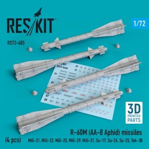 RESKIT RS72-0405 R-60М (AA-8 APHID) MISSILES (4 PCS) (3D PRINTED) 1/72