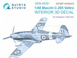 Quinta Studio QDS48391 Macchi C.205 Veltro 3D-Printed & coloured Interior on decal paper (Hasegawa/Italeri) (Small version) 1/48