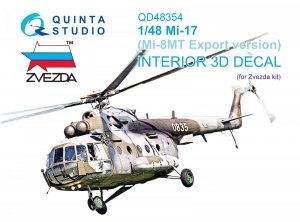 Quinta Studio QD48354 Mi-17 (Mi-8MT Export version) 3D-Printed & coloured Interior on decal paper (Zvezda) 1/48