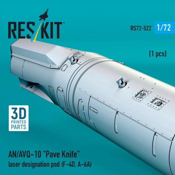 RESKIT RS72-0522 AN/AVQ-10 "Pave Knife" laser designation pod (1 pcs) (F-4D, A-6A) (3D Printed) (1/72)